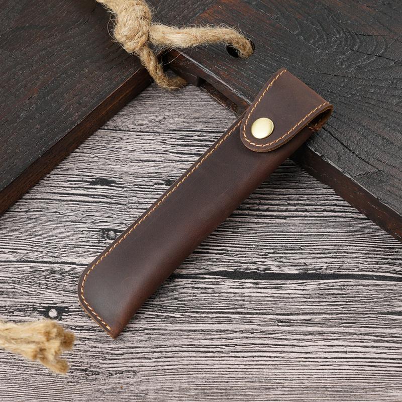 Pu Leather Pen Holder Brass Snap Closure Fine Stitching Office School Use Gifts For Writers Students