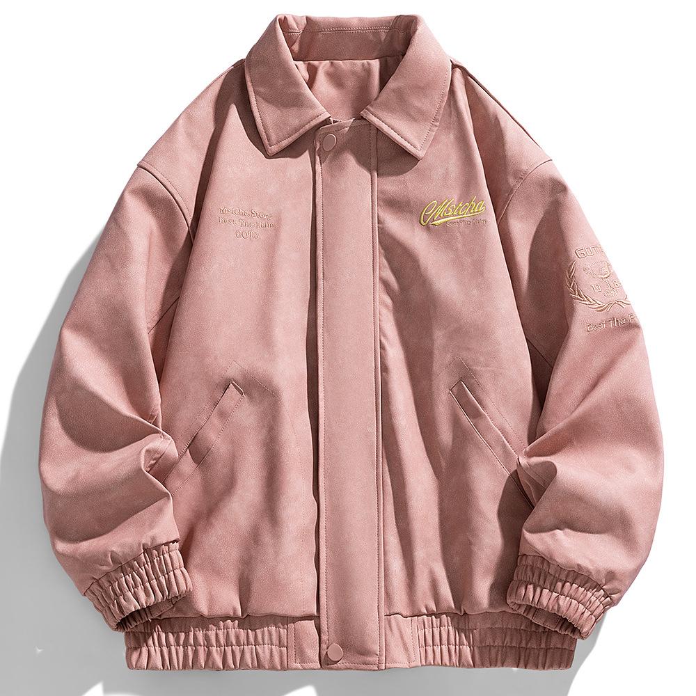 

New Lapel Jacket for Men s Autumn High Street Handsome Heavy Embroidered Couple Jacket for Young Lapel Leather Jacket 3XL