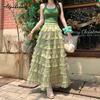 Fairycore Frühling Sommer Damen Maxilanger Rock Hohe Taille Lila Grün Beige Schwarz Tüllrock Schichtweise Rüschen Eleganter Femininer Rock