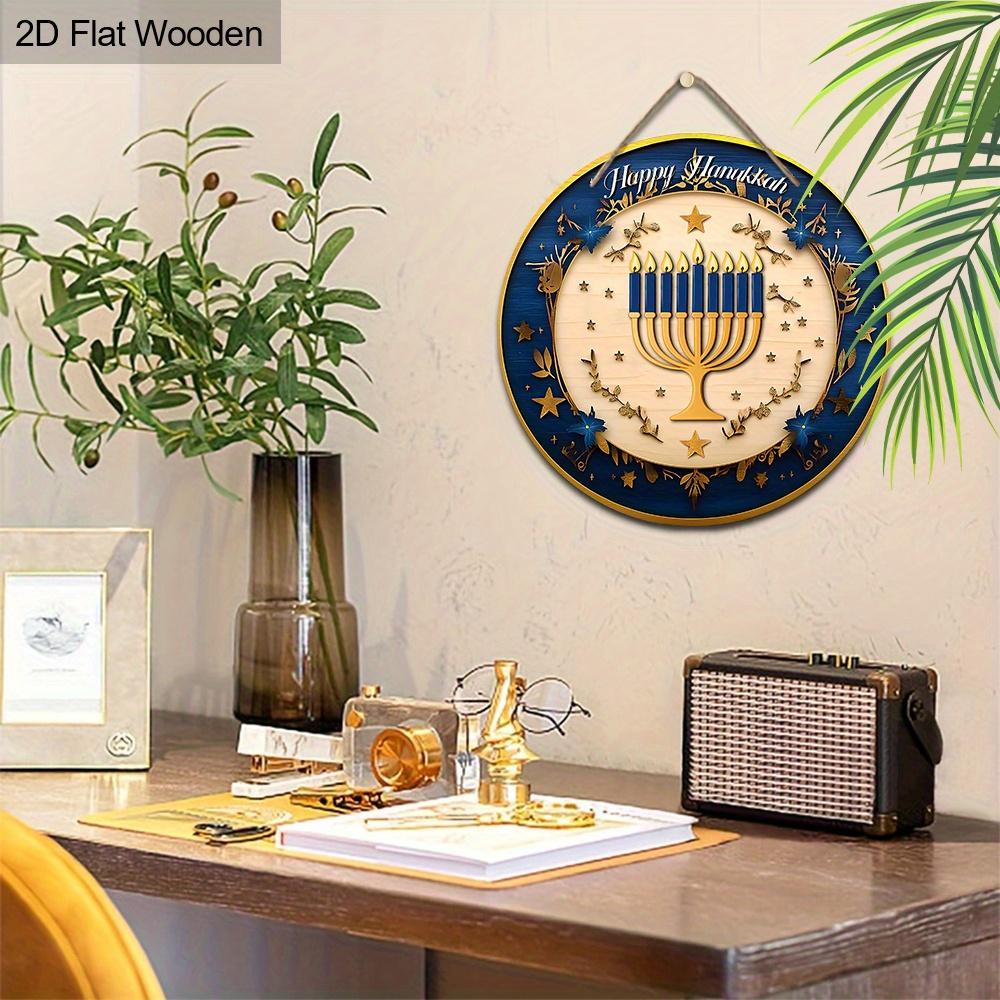 Hanukkah Festival Wooden Sign - Happy Hanukkah Round Ornament for Front Door, Wall Hanging Decor - Ideal Hanukkah Decor