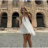 Ladies Sexy Deep V-neck Halter Suspender Dress Loose A-line Dress Skirt Party Dinner