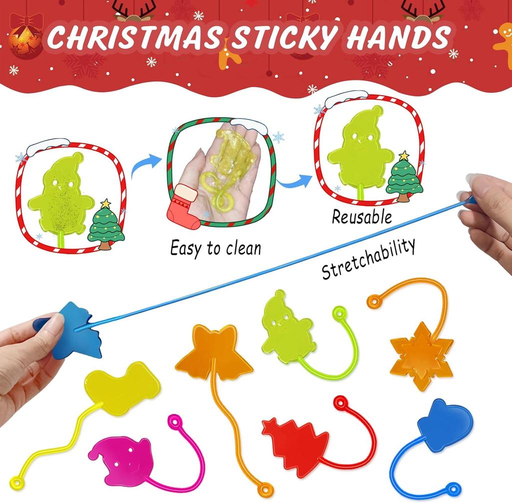 10/30/50PCS Christmas Sticky Hands Bulk Santa Elk Snowflake Stress Relief Stretchy Sticky Hands Toy for Kids Christmas Gifts