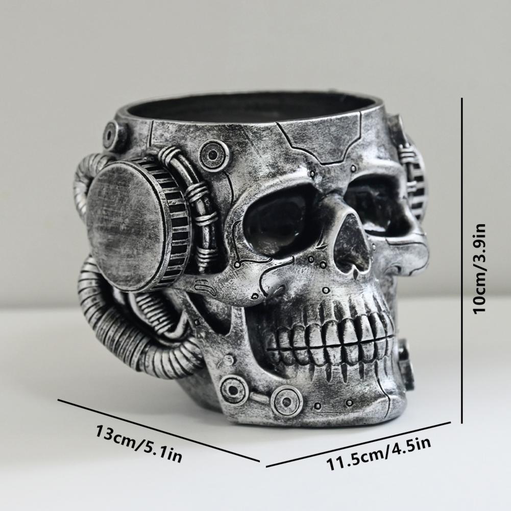 Style Flower Pot Resin Skull Planter with Drainage Hole for Home Office Decor Steampunk Skull Flower Vase Halloween Day