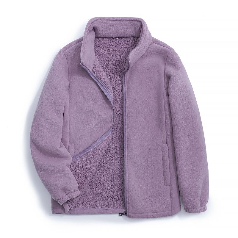 Women's Double-Sided Fleece Sherpa Hooded Windproof Velvet Jacket for Autumn and Winter