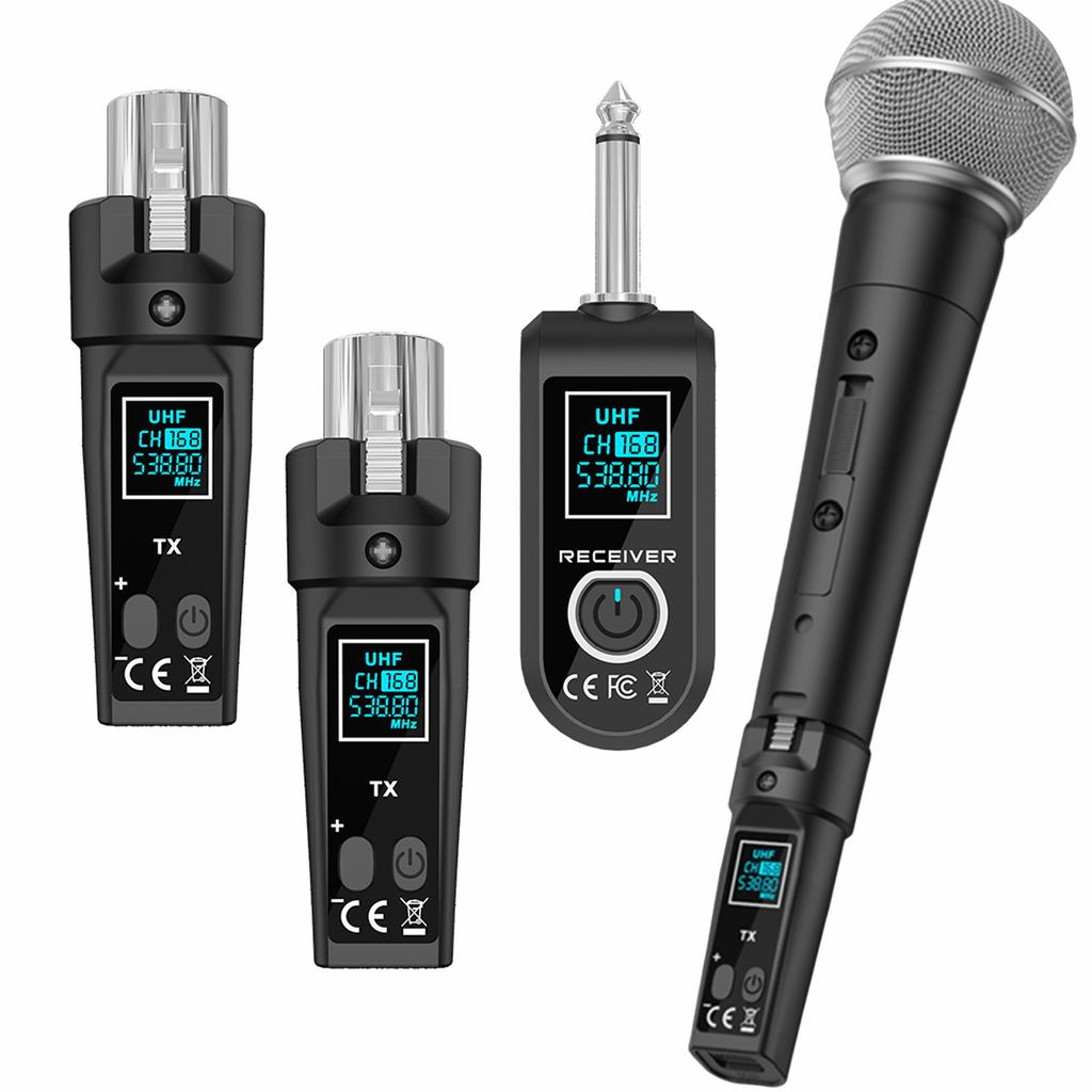 Dynamic Microphone Adapter 6Hrs Battery UHF Automatic Transmitter Setup 200mAh 164ft Range for Audio Mixer and PA Setup