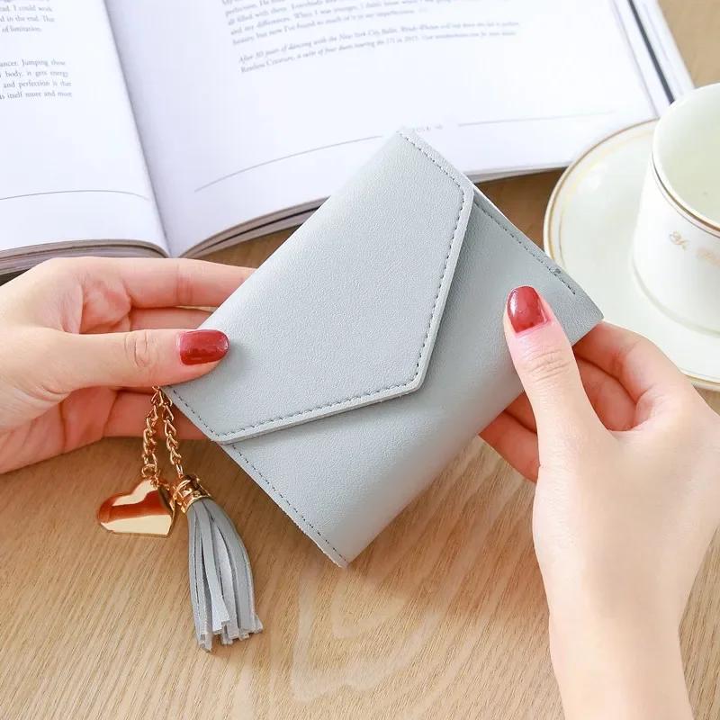 Fashion Short Women Wallets PU Leather Women Luxury Tassels Wallet Hasp Small Wallet Trend Coin Purse Ladies Card Holder Pouch