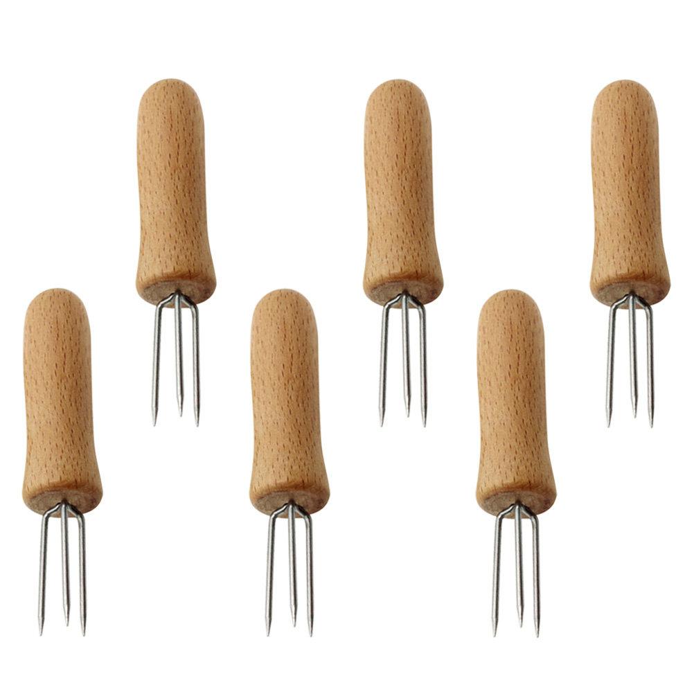 

8Pcs Stainless Steel Corn Forks with Wooden Handle for Bbq Grilling Holders Food Serving Fruit Skewers Outdoor Picnic Party