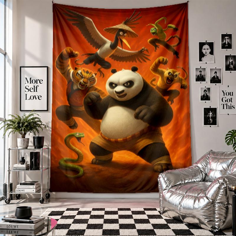Nástěnná tapiserieKung Fu Panda Umění Závěsná látka Dekorativní kryt pozadí pro výzdobu místnosti
