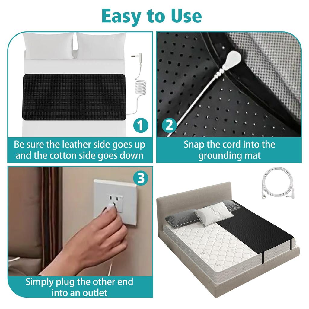 Grounding Mat for Bed Sleep Grounded Pad Anti-Slip PU Leather Grounded Mat with Grounding Cord Anti-Static Mat Ground Mattress
