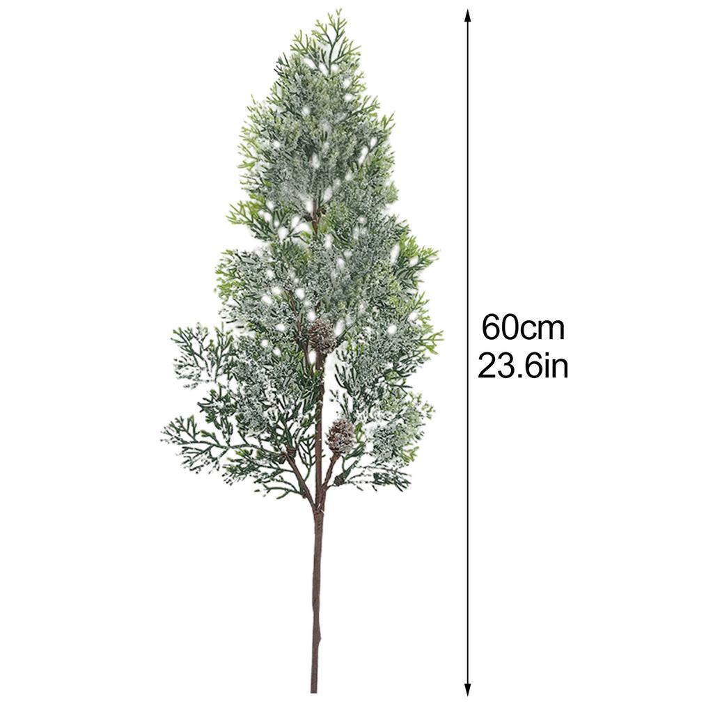 Artificial Pine Needle Branch 60cm Faux Xmas Snowy Pine Picks Stems For Vase Home Garden Decoration