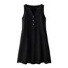 Women's Summer Casual V-neck Button Color Sleeveless Long Dress With Pockets