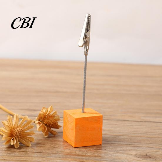 Thick And Thin Paper Clip 2 Pcs Wooden Cube Base Memo Holder with Clips, Mini Table Photo Postcard Number Stands for Name Cards, Photos, Memos,