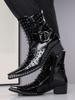 Punk Men'S Leather Boots Rivet Pointed Buckle Personalized Luxury Shoes For Man Chelsea Boots