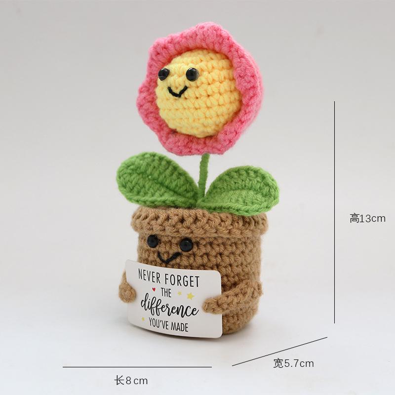 Niedlicher handgewebter Blumentopf Kawaii Strickblume Häkeln Emotionale Unterstützung Puppe Kunstblume Topfpflanze Schreibtischzubehör Geschenk