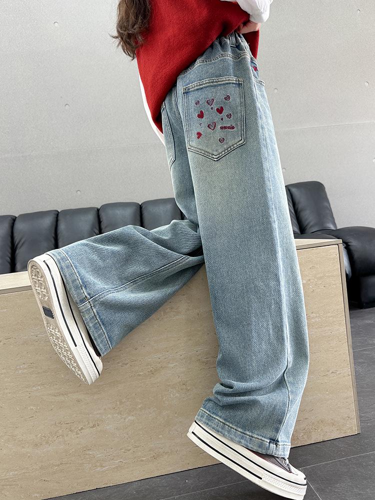 2026 New Spring/Autumn Style Girls' Versatile Wide-Leg Straight Jeans