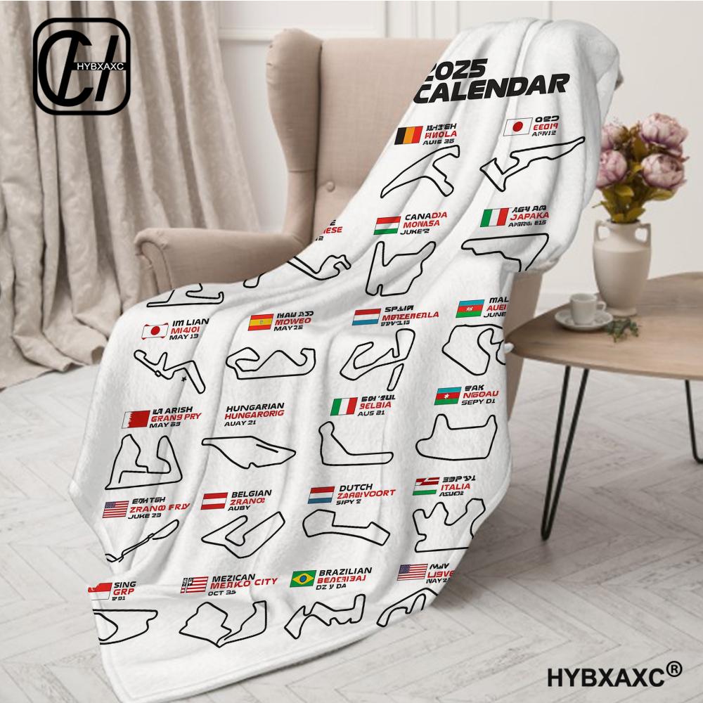Throw Blanket Aesthetic Track F1 Portable Home Travel Camping Sofa Picnic Thick Warm Map Flannel Blanket