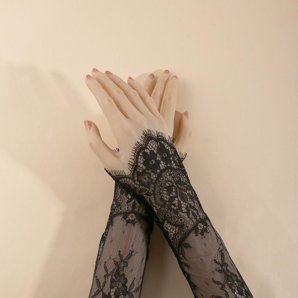 Eyelash Edge Lace Arm Sleeves Fingerless Lace Cuffs Vintage Arm Cover Cosplay Show