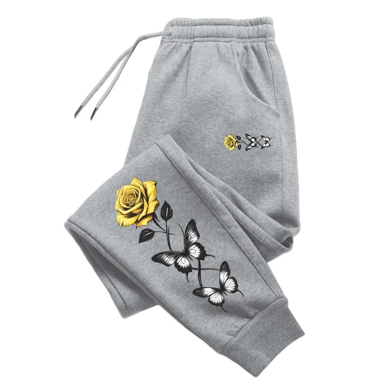 Flower Printed Women's Sweatpants Urban Fashion Drawstring Loose Jogger Pants Female Home Outdoor Sporty Comfort Trousers