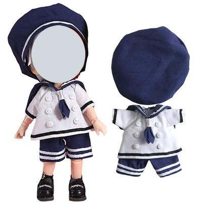 Rakulifey Obitsu 11 Outfit Set for OB11, Obitsu Sailor Uniform, Hat, Shirt, and Shorts, Cute 3-Piece Set, 6 Colors (Navy)