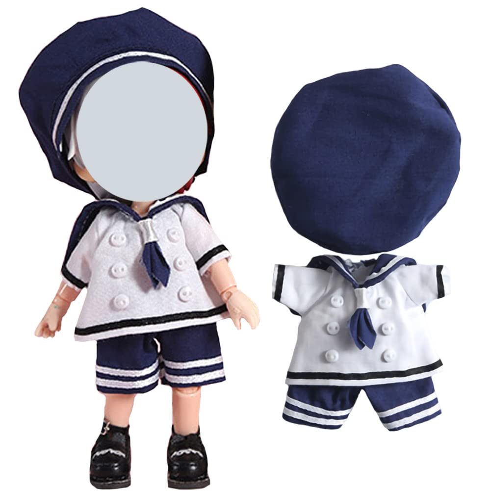 

rakulifey Obitsu 11 Outfit Set for OB11, Obitsu Sailor Uniform, Hat, Shirt, and Shorts, Cute 3-Piece Set, 6 Colors (Navy)