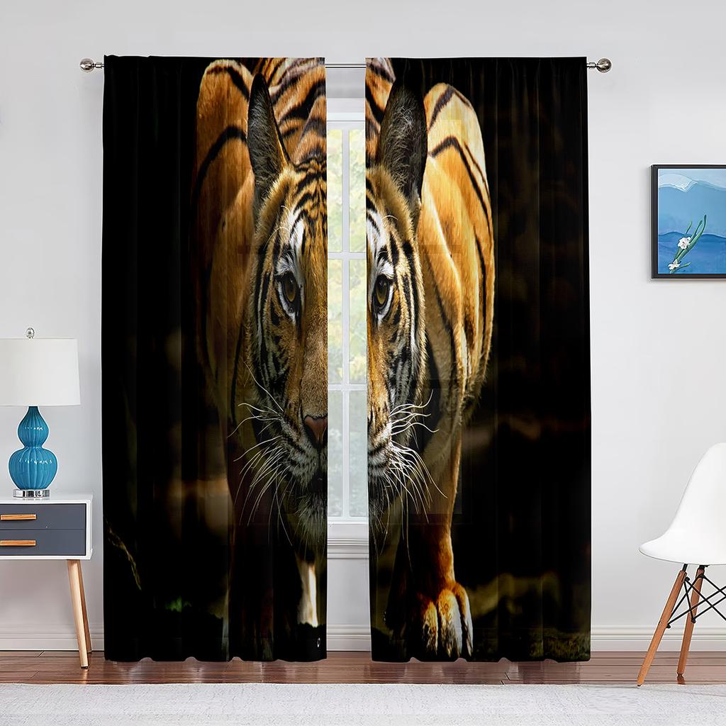 Tende in Tulle Tigre per Decorazione Soggiorno Foglie Verdi Animale Selvatico Tenda Voile Velata per Camera da Letto Cucina Tendaggi per Finestre Tende