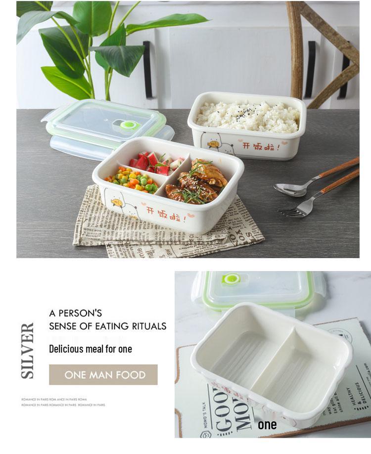 Microwaveable Ceramic Bento Box with Two or Three Compartments, Perfect for Students and Office Workers.