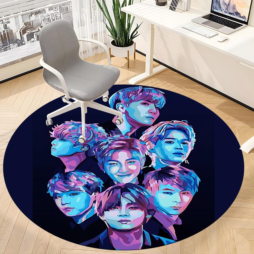 1PC K-pop Office Round Rug, Non-slip, Soft and Durable Office Rug for Interior Decoration, Perfect for Office Yy250915026