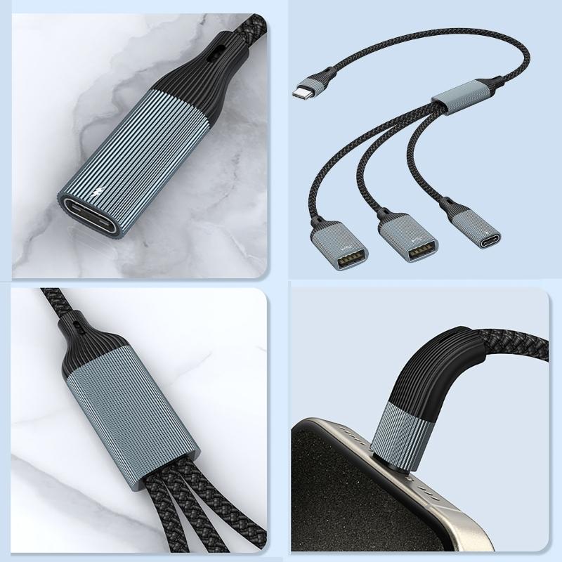 Type C Splitter Cable with 60W Charging and 480Mbps Data Transfer for Phones Tablets Laptops and More