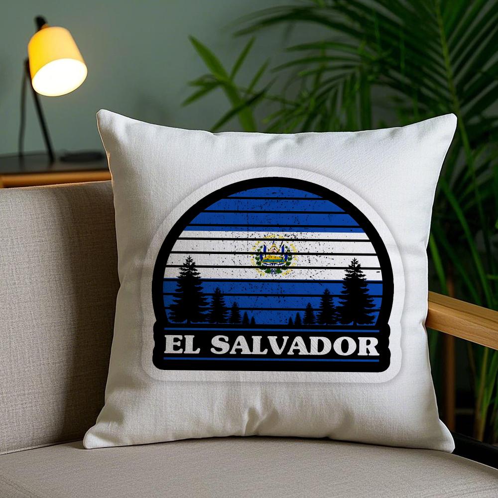 El Salvador Flag Cushion Cover Plush Fabric Soft Double-Sided Printed Invisible Zipper Sofa Pillow Case Home Decor