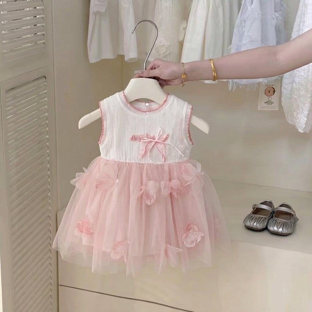 Girls Summer Chic Tulle Princess Dress Kids Sleeveless Vest Party Gown Baby Mesh Skirt Elegant Casual Wear