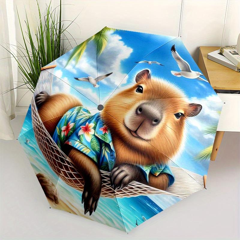 

1pc Hawaiian Shirt Capybara Relaxing Umbrella with Plastic Handle,Suitable for All Seasons Home Travel Outdoor UmbrellaM1108