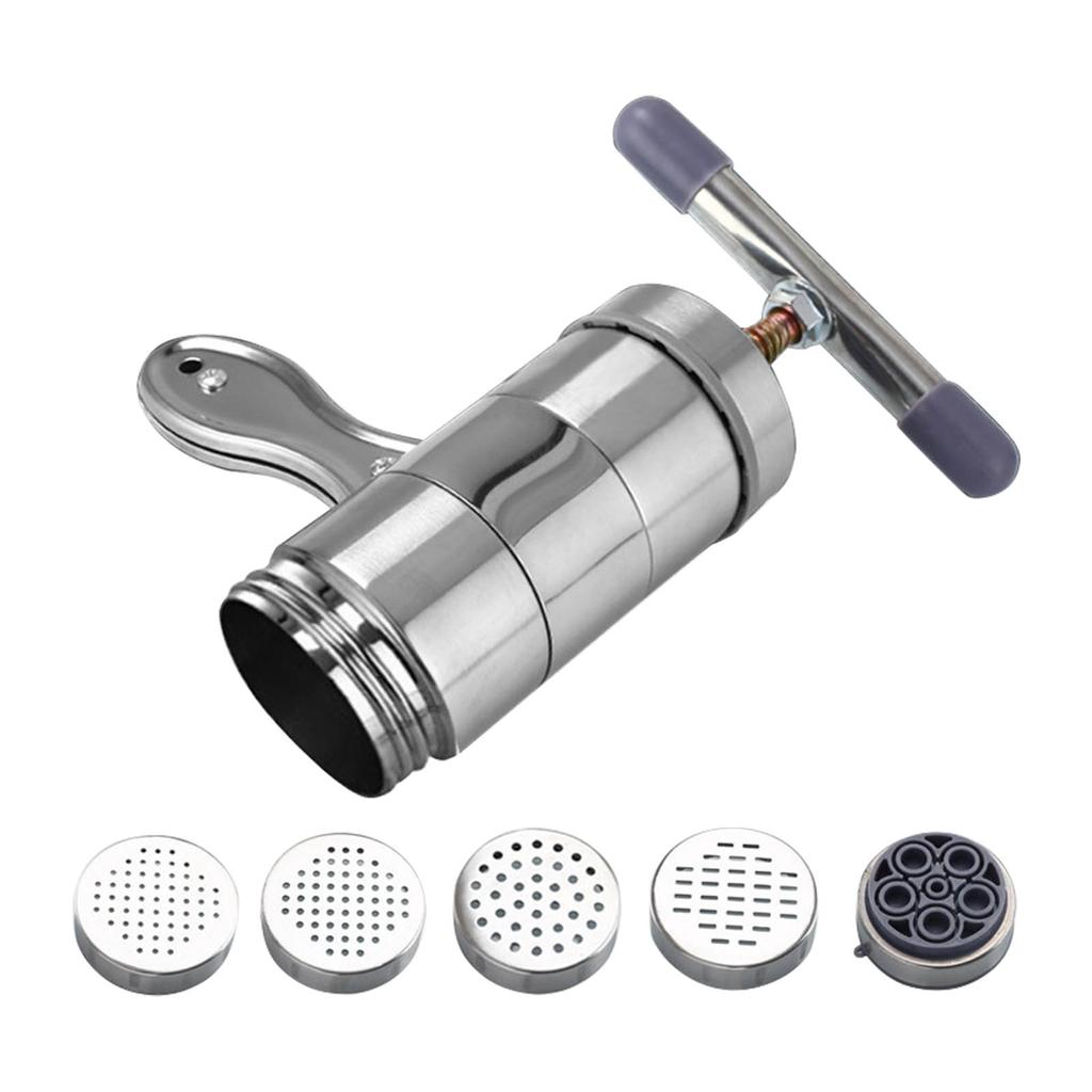 Manuell presse pastamaskin rustfritt stål håndvridningsmaskin for nudler med 5 nudelformer