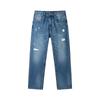 NVG·YOUNG Men's Distressed Tencel Denim Straight-Leg Jeans