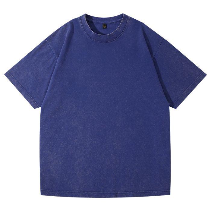 

Винтажная футболка из плотного хлопка в европейском и американском стиле, вываренная, с эффектом потертости, свободного кроя, со спущенным плечом, базового стиля, с коротким рукавом XXL королевский синий