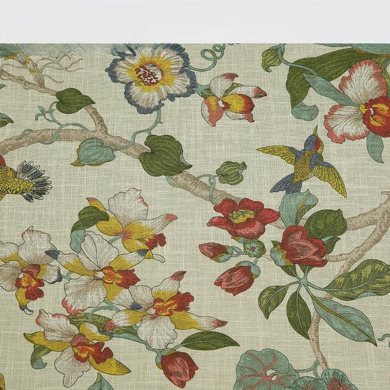 100x145cm Birds &Floral Patterns Linen Printed Fabric Printed Fabric for Tablecloth,Tablecloth DIY Sewing Clothing Home Cloth