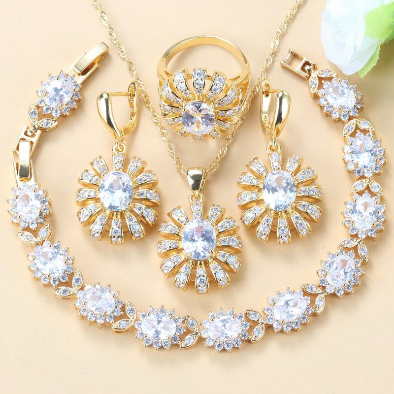 Africa Bridal Costume  Gold Plated Big Jewelry Sets For Women Green Zircon Dangle Earrings/Necklace/Bracelet And Ring Sets