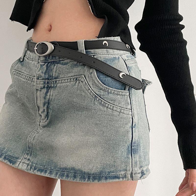 Womens Chic 2024 Summer Korean Style Versatile Black Pu Belt For Fashionable Outfits