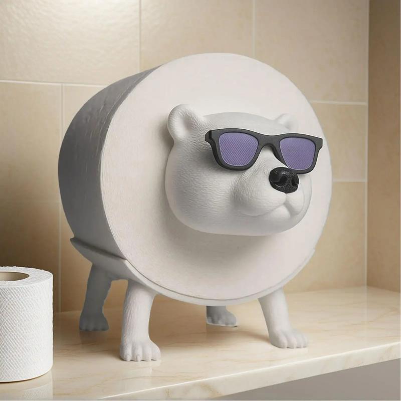 Kreativer Eisbär Rollenpapierhalter mit Brille Niedlicher Cartoon-Bär Papiertuchspender Badezimmer Toilettenpapier Aufbewahrungs-Organizer