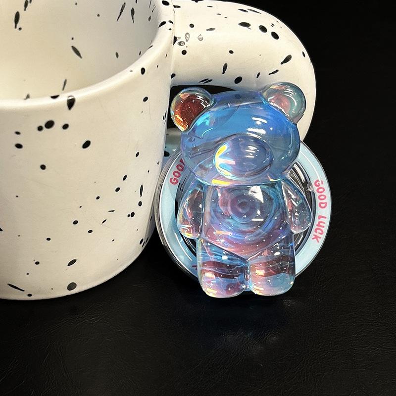 Transparent Laser Bear Mobile Phone Airbag Bracket Wind Magnetic Suction Retractable Lazy Desktop Bracket Watching Dramas
