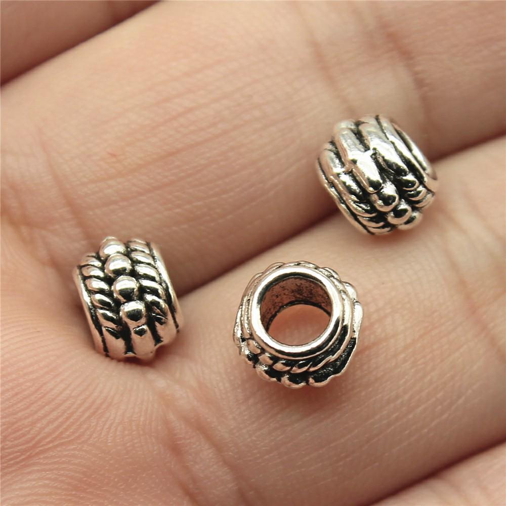 20pcs Antique Silver Color European Big Hole Beads Spacer Beads Charm Pendants Jewelry Accessories DIY
