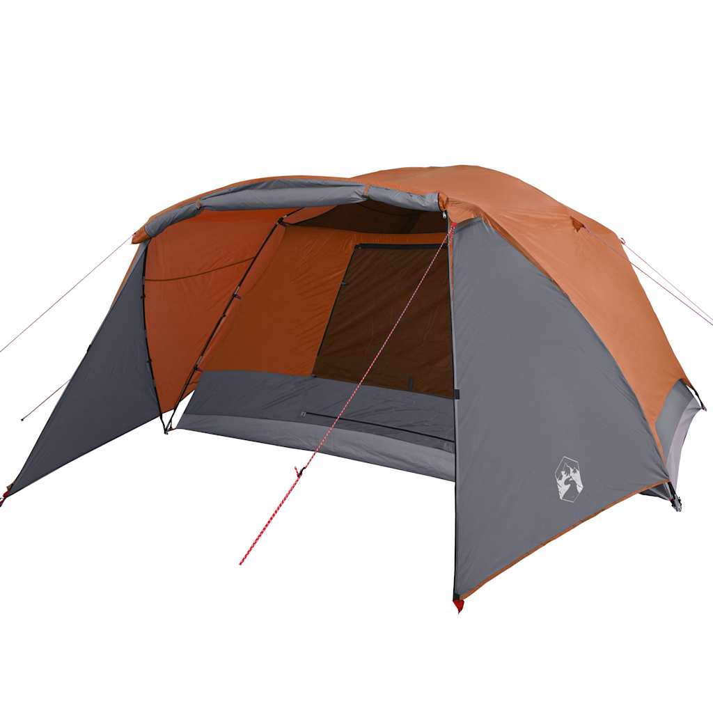 4 Person Camping Tent with Awning Orange Waterproof