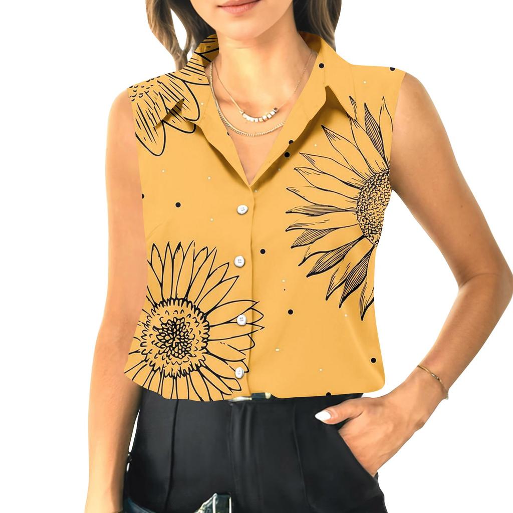 Damen Sommer Ärmellos Locker Hemdkragen Lässig Ärmellos Top