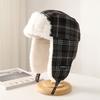 Plaid Lei Feng Hat Women's Winter Thickened Warm Windproof Cycling Ear Hat Velvet Skiing Northeast Cold Hat Tide