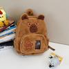 Plush Cartoon Capybara Backpack With Front Pouch For Teen School Travel