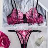European and American New Sexy Bra Set Love Embroidery Sweet Sexy Mesh Bra Erotic Underwear Set