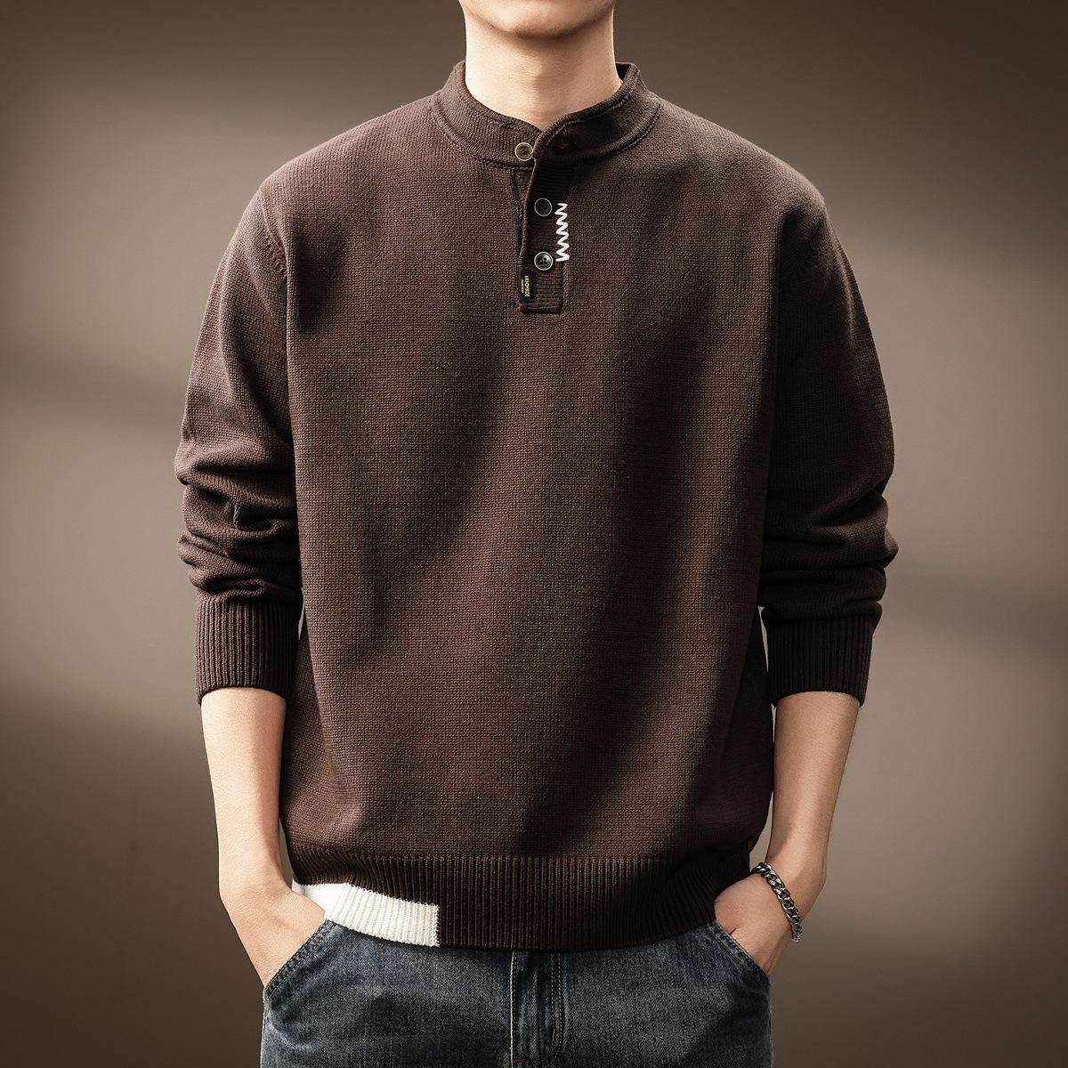 

Men s Henley Collar Knit Sweater: High-End, Trendy, Versatile Autumn/Winter Long-Sleeve Loose Top 2XL (160-180 jin)