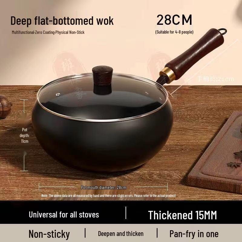 Handcrafted Zhangqiu Iron Belly Wok: Uncoated, Non-stick, Small Iron Frying Pan for Household Use.