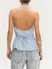 European & American Women's Asymmetrical Hem Striped Front-Tie Strapless Backless Tank Top