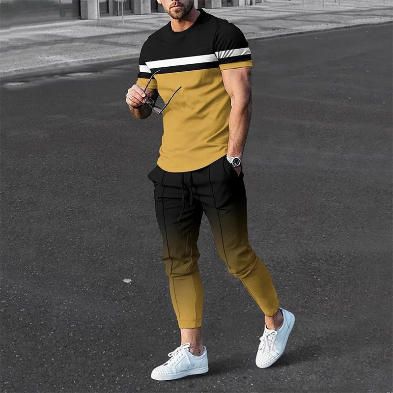 Sommer Männlichen Lose Beiläufige Druck T-shirt Elastische Taille Hosen Set Männer Kurzarm Street Style Pullover T-shirt Jogginghose Homme