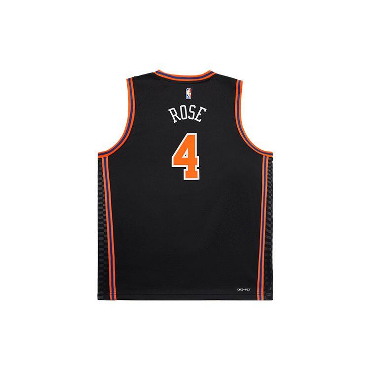 Nike X NBA Collaboration Kids Knicks Team Rose 4 Number Letter Print Crew Neck Training Basketball Jersey Kids jersey Black 3Z2B7BU3P-NYKDR
